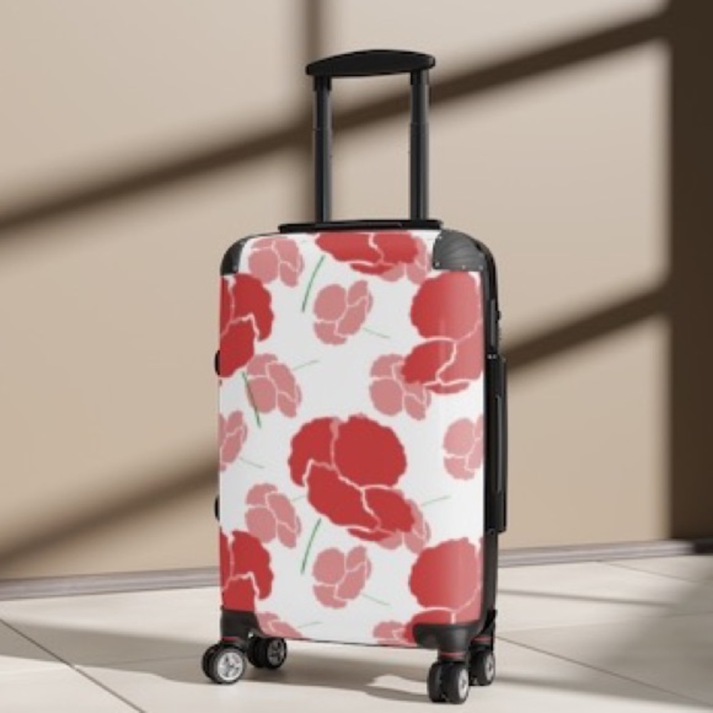 Red and Pink Roses White Suitcase